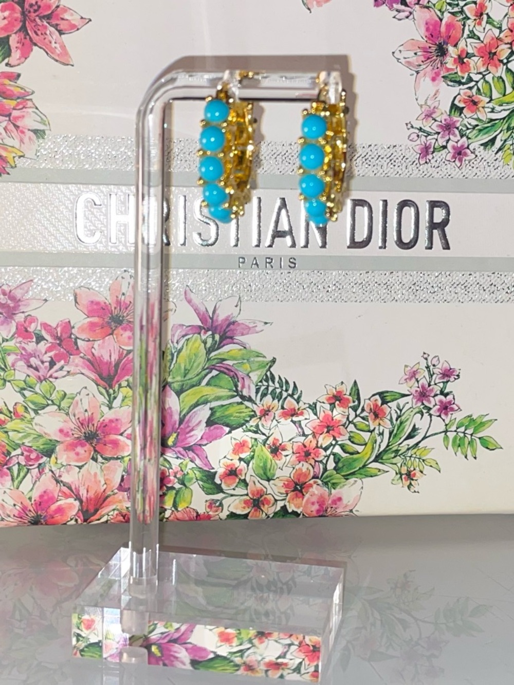 Gold Hoops with Bright Turquoise Beads